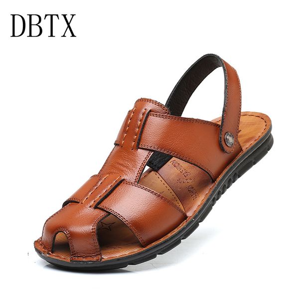 men sandals split leather men beach roman sandals brand casual shoes flip flops slippers sneakers summer shoes, Black